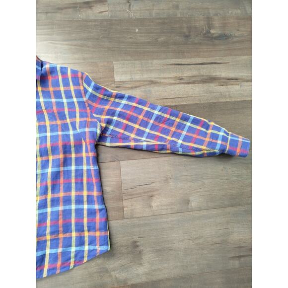 Bugatchi Uomo Shaped Fit Men's Shirt XL Multicolor Plaid Linen Blend Casual - Picture 4 of 9